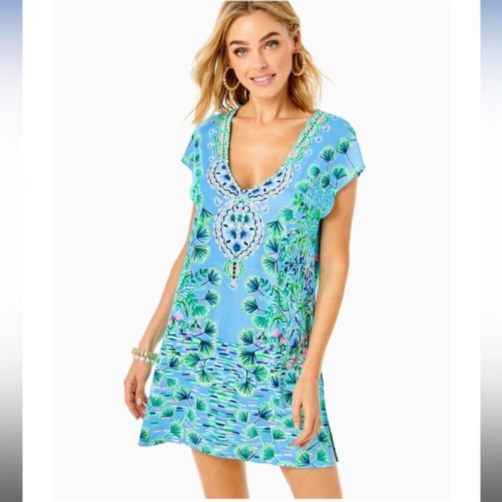 NWT Lilly Pulitzer Talli Coverup Frenchie Blue Mosaic Shells Engineer Size L